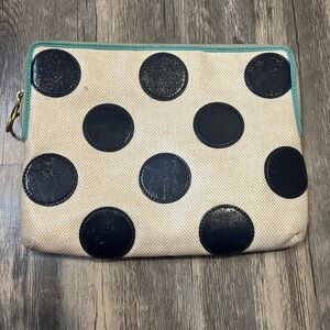 Fossil Navy Polka Dot Coated Canvas Padded Tablet Case Cream iPad Case Travel